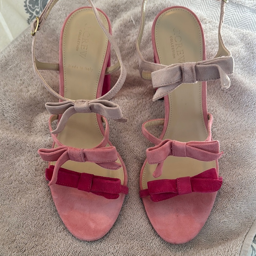 J. Crew Pink Suede Bow Sandals